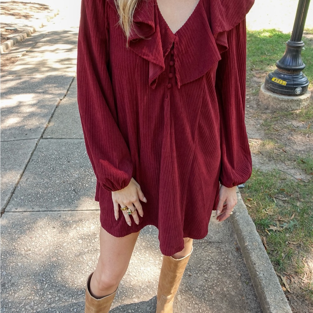 Chic Wine Ruffle Mini Dress